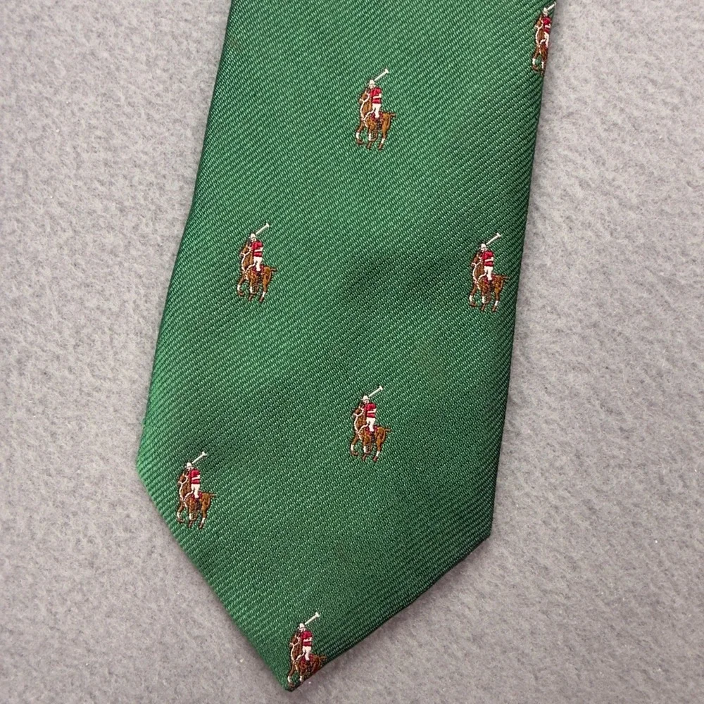 Polo Ralph Lauren Kids Green Silk Polo Pony Tie Hand Made in Italy
